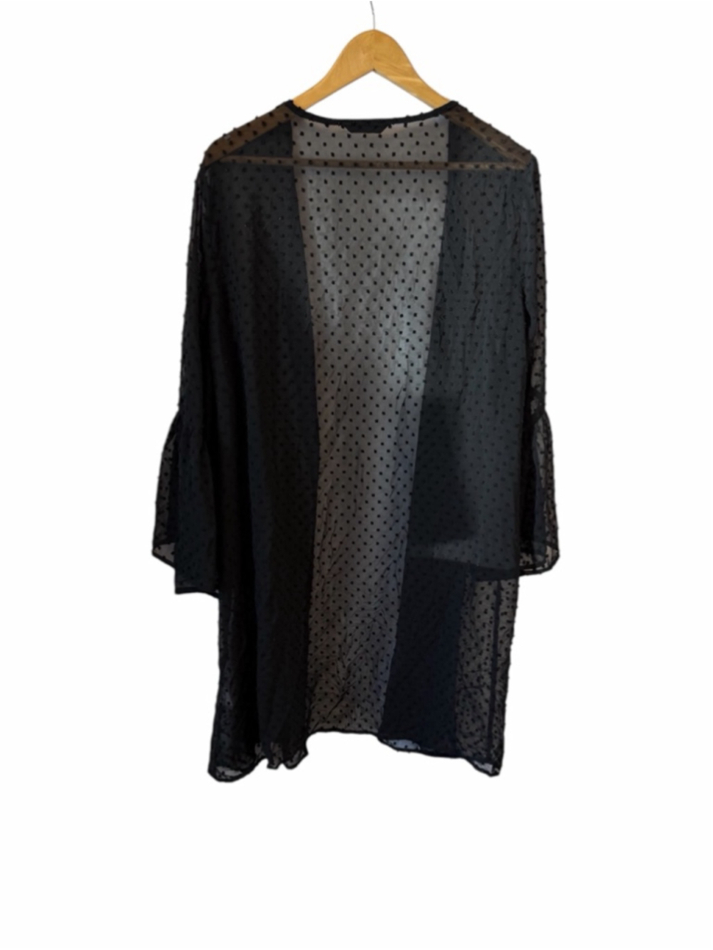 Shein Curve 2XL Black Sheer Polka Dot Kimono Cardigan Lightweight - Picture 5 of 11